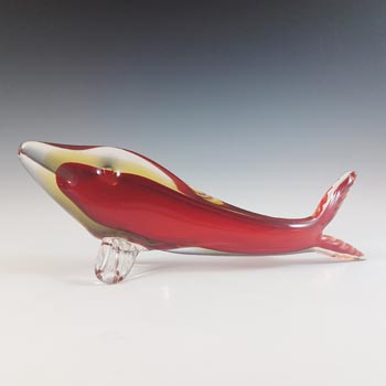 Aldo Bon Murano Red & Amber Sommerso Glass Fish Sculpture