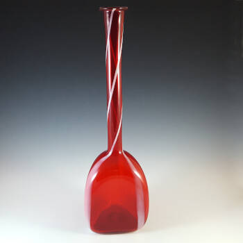 Cristalleria Artistica Toscana / Alrose Italian Red & White Glass Bottle