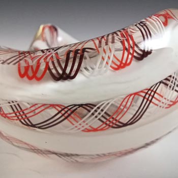 Archimede Seguso Murano Zanfirico Red, Brown & White Glass Bowl