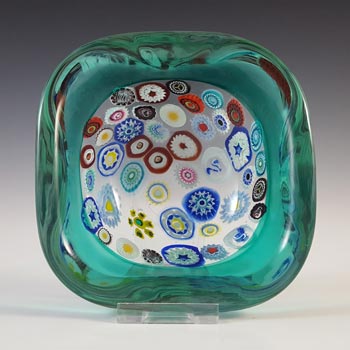 Archimede Seguso Murano Incalmo Millefiori Turquoise Square Glass Bowl