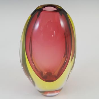Arte Nuova Pustetto & Zanetti Murano Sommerso Pink & Yellow Glass Vase