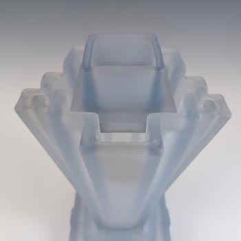 Bagley #334 Art Deco 8" Frosted Blue Glass 'Grantham' Vase