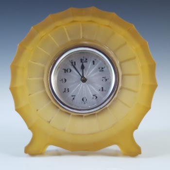 Bagley #3007 Art Deco Frosted Amber Glass \'Bamboo\' Clock