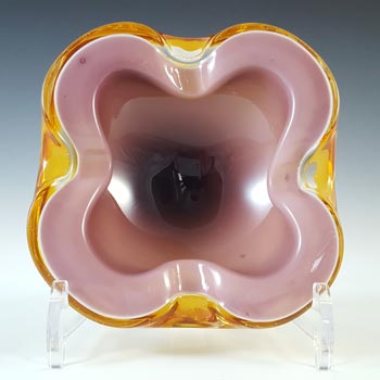 Barbini Murano Red, White & Amber Glass Biomorphic Bowl