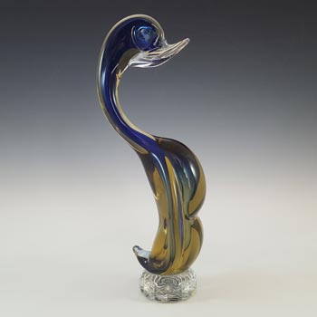 Murano / Venetian Blue & Amber Sommerso Glass Swan Figurine