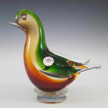Murano Green & Amber Venetian Glass Vintage Bird Sculpture