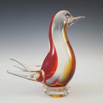 Murano Red & Amber Venetian Glass Vintage Bird Sculpture