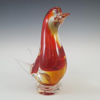 Murano Red & Amber Venetian Glass Vintage Bird Sculpture