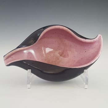 Barbini Murano Pink & Black Copper Aventurine Glass Ashtray Bowl