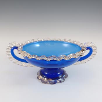 Murano / Venetian Blue Glass & Gold Leaf Vintage Footed Bowl