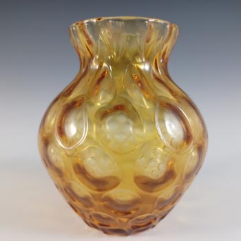 Borske Sklo 1950\'s Amber Glass Optical \'Olives\' Vase