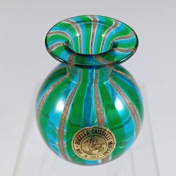 LABELLED Bucella Cristalli Murano Blue & Green Glass Aventurine Vase