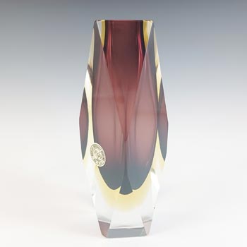 Bucella Cristalli Murano Faceted Purple & Amber Sommerso Glass Vase
