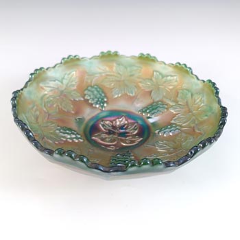 Fenton 'Berry & Leaf' Green Iridescent Carnival Glass Bowl