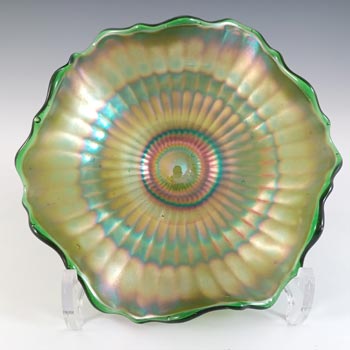 Fenton 'Pleated' Green Iridescent Carnival Glass Bowl