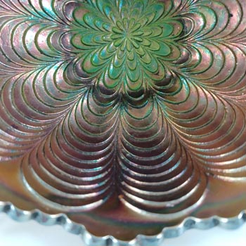 Fenton 'Peacock Tail' Green Iridescent Carnival Glass Bowl