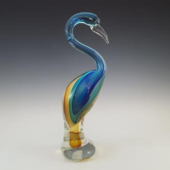 Chinese / Shudehill Blue & Amber Sommerso Glass Bird Sculpture