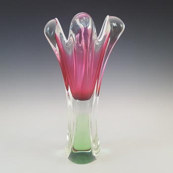 Chřibská #316/1/27 Czech Pink, White & Green Glass Vase