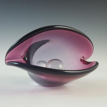 Seguso Dalla Venezia Murano Pink & Purple Glass Clam Bowl / Vase