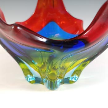 Cristallo Venezia CCC Murano Red, Blue & Yellow Rainbow Glass Bowl