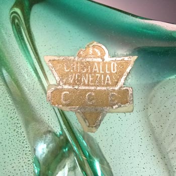 LABELLED Cristallo Venezia CCC Murano Green Glass & Gold Leaf Bowl