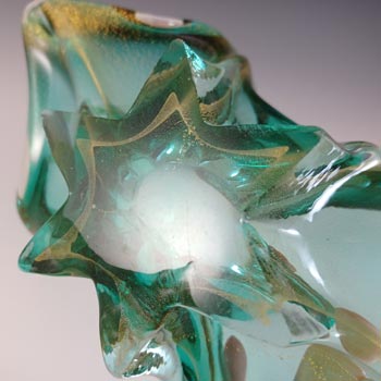 LABELLED Cristallo Venezia CCC Murano Green Glass & Gold Leaf Bowl