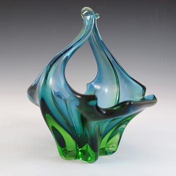 Cristallo Venezia Murano Blue & Green Sommerso Glass Vase / Bowl
