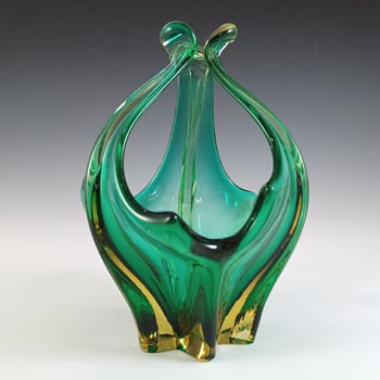 Cristallo Venezia Murano Green & Amber Sommerso Glass Vase / Bowl