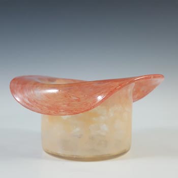 SIGNED Vasart Pink & White Mottled Glass Posy Bowl B015