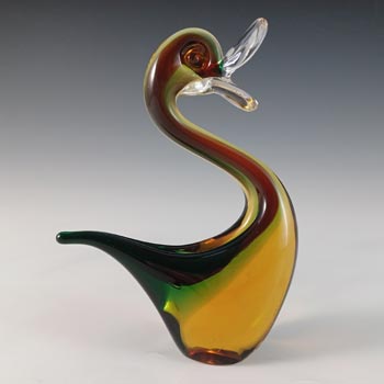 Murano Red, Blue & Amber Venetian Glass Duck Sculpture