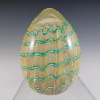 Vetreria 3 Fiori Murano Green & Gold Leaf Glass Egg Paperweight