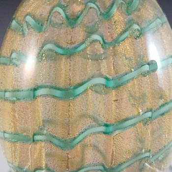 Vetreria 3 Fiori Murano Green & Gold Leaf Glass Egg Paperweight