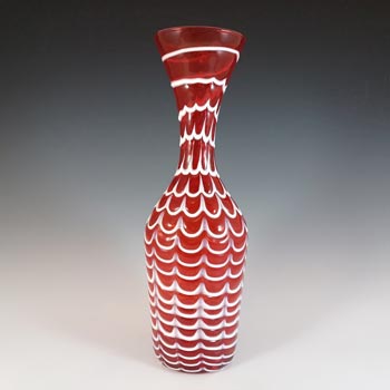 Empoli Italian Vintage Red & White Glass Draped Vase