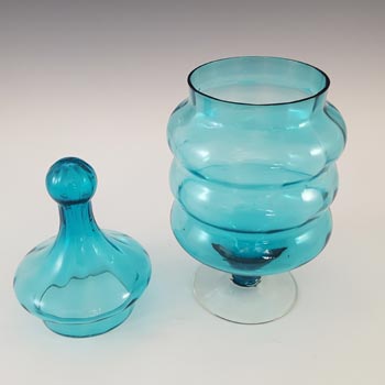 Empoli Italian Vintage Blue Hooped Glass Bon Bon Jar