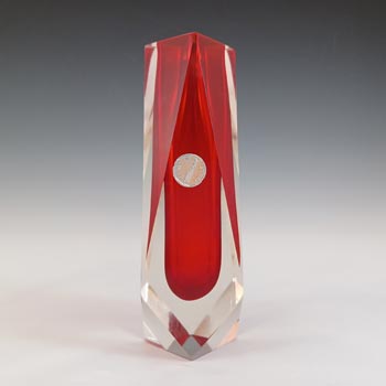 Murano Faceted Red & Clear Sommerso Glass Block Vase
