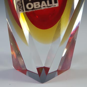 LABELLED Oball Murano Faceted Red & Amber Sommerso Glass Vase