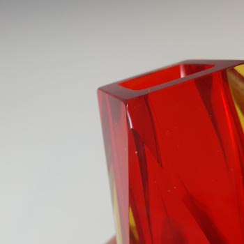 LABELLED Oball Murano Faceted Red & Amber Sommerso Glass Vase
