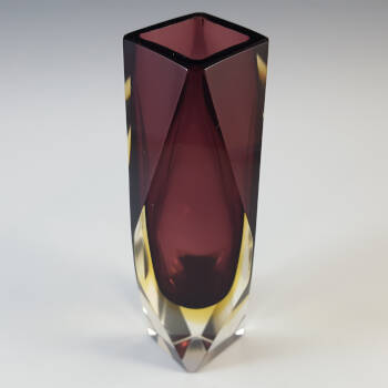 Murano Faceted Purple & Amber Sommerso Glass Block Vase