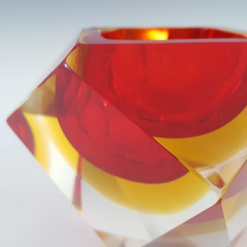Murano Faceted Red & Amber Sommerso Glass Vintage Bowl