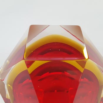 Murano Faceted Red & Amber Sommerso Glass Vintage Bowl