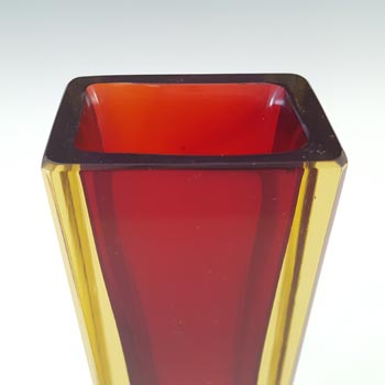 Murano Faceted Red & Amber Sommerso Glass Venetian Vase