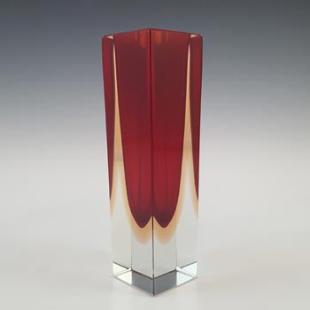 Murano Faceted Red & Pink Sommerso Glass Block Vase