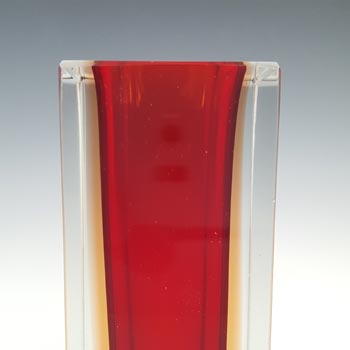 Murano Faceted Red & Pink Sommerso Glass Block Vase
