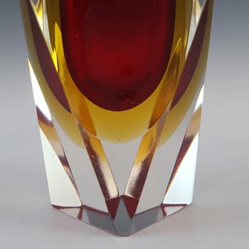 Murano Faceted Red & Amber Sommerso Glass Vintage Vase