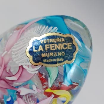 LABELLED La Fenice Murano Zanfirico Filigree Glass Paperweight