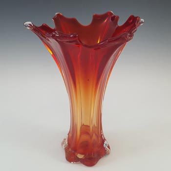 LABELLED Vetro Artistico Veneziano Murano Red Cased Glass Vase