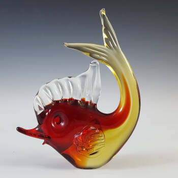 Murano / Venetian Red & Amber Sommerso Glass Fish Sculpture
