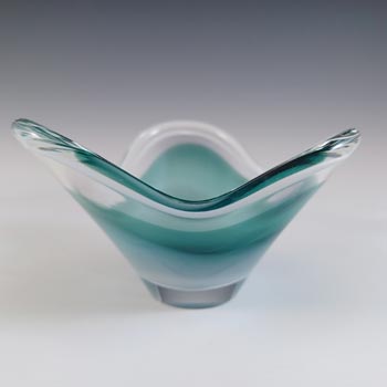 SIGNED Flygsfors Coquille Green Glass Bowl by Paul Kedelv
