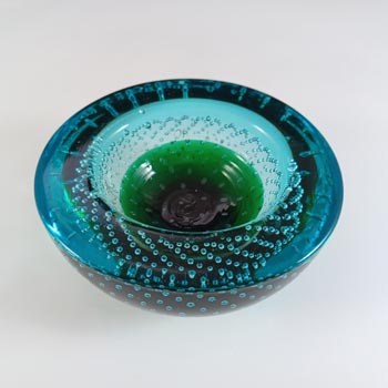 Galliano Ferro Murano Green & Blue Glass Bullicante Bowl