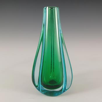Galliano Ferro Murano Sommerso Green & Blue Glass Stem Vase